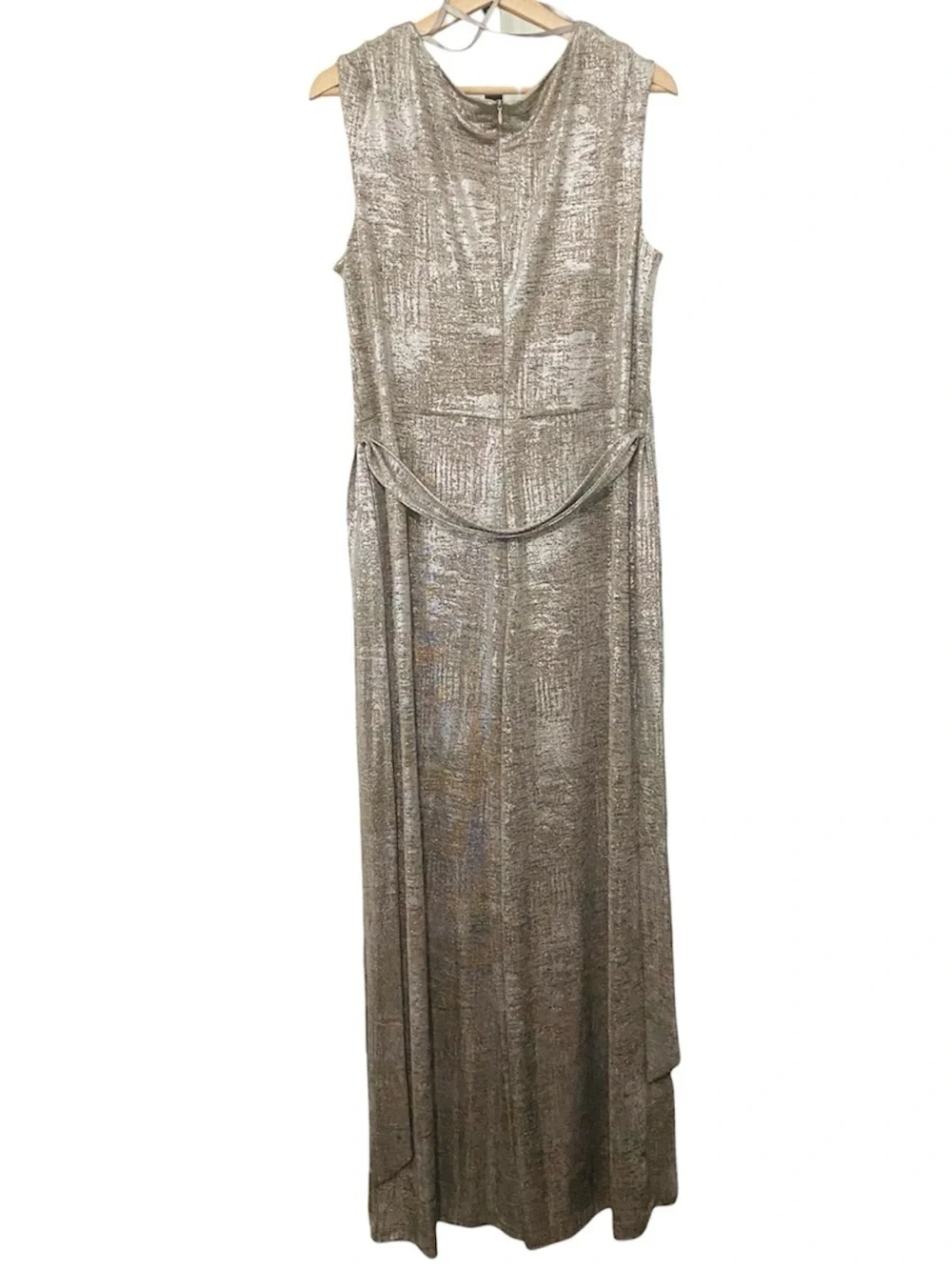New Roz & Ali Dressbarn Metallic Wide Leg Stretch Jersey Jumpsuit Size 16 Party
